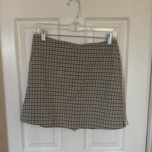 Plaid Mini Skirt in Beige and Black - Women